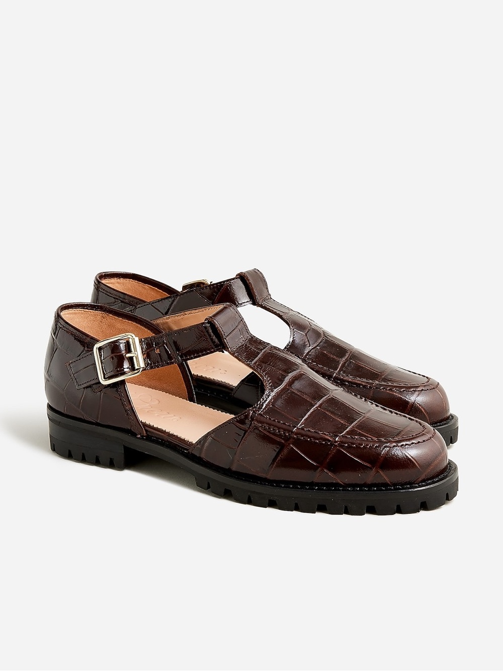 J. Crew Dark Brown Croc-Embossed T-Strap Loafers
